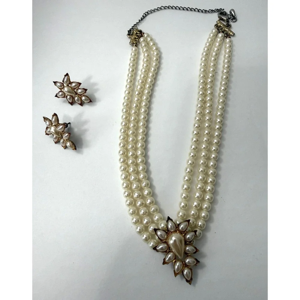 Vintage 4pc Costume Jewelry Lot Pearl Necklaces & Earrings